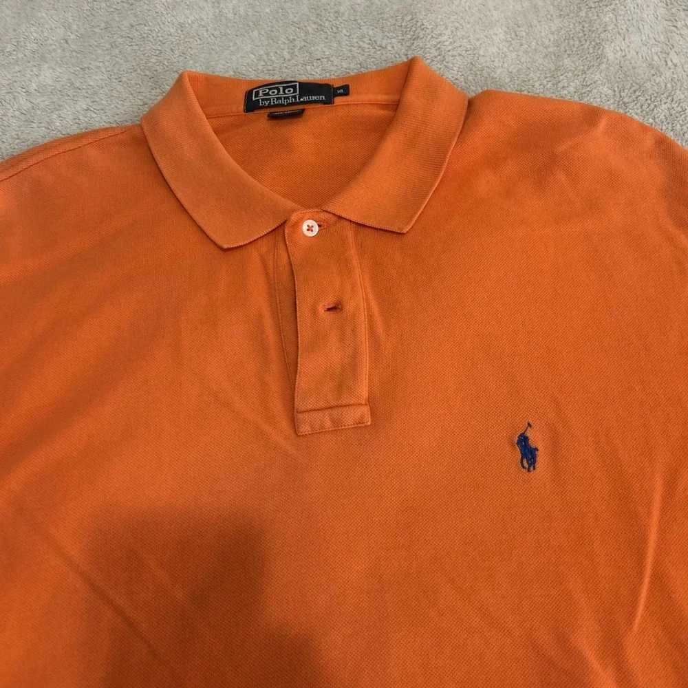 Polo Ralph Lauren Classic Fit Orange Polo Shirt blue pony Men size XLarge Cotton